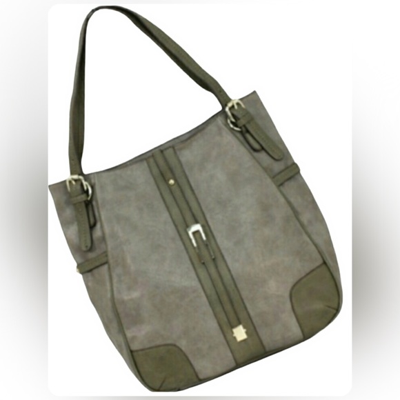 Tosca Handbags - TWO TONE GREY TOTE TOP ZIP CLOSURE TOTE / EXTRA STRAP INCLUDED